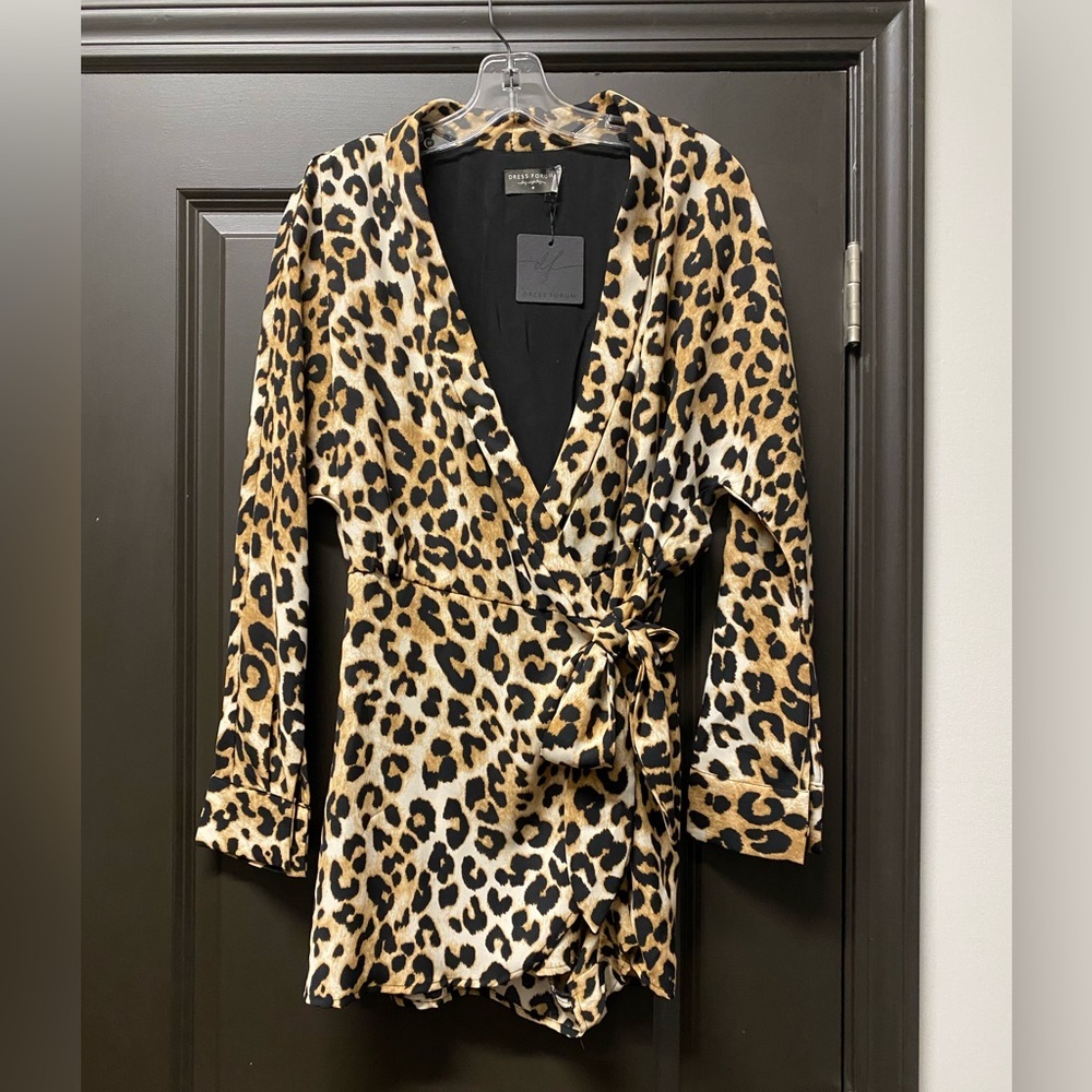 Dress Forum Leopard Print Wrap Romper - Black, Tan, Cream